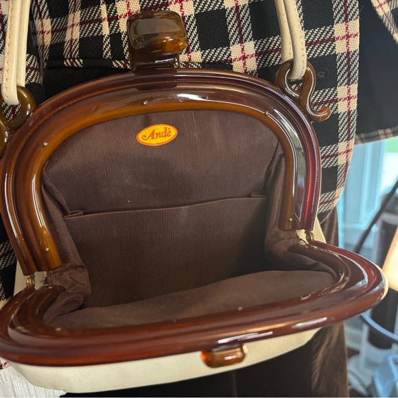 Ande Mid-Century Cream Leather and Lucite Tortoise Shell Bag - Picture 2 of 8